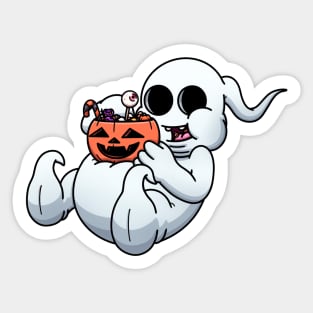 Fat Ghost Eating Halloween Candy Sticker